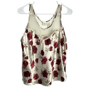 Vintage Gilligan & O'Malley Camisole Tank Top Womens XL Red Rose Satin Y2K